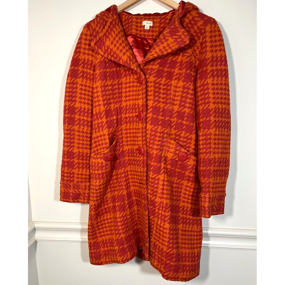 Frenchi Dk Orange and Light Orange Houndstooth Jacket With HoodFrom 1960-1970's